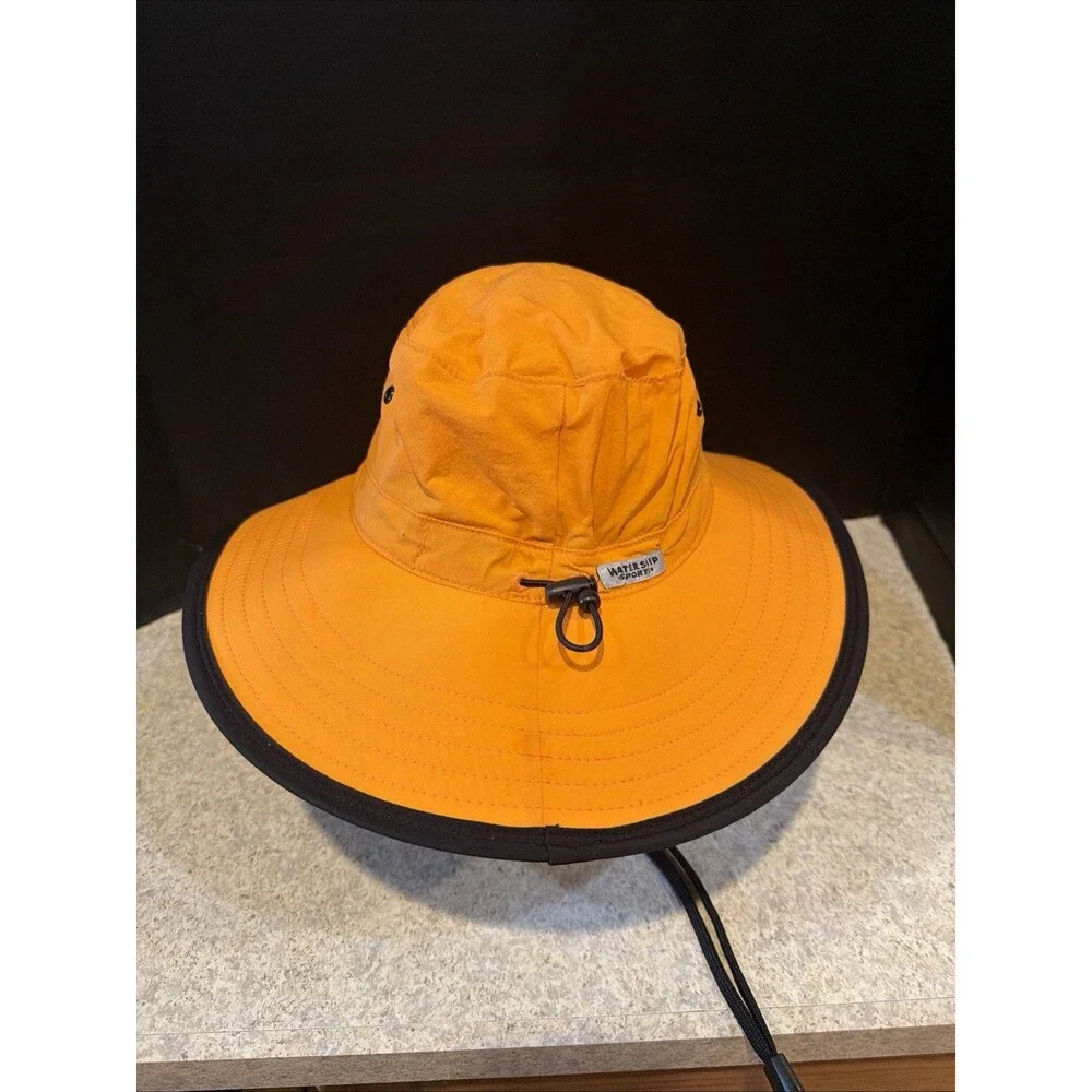 Watership Trading Co Sport Boonie Hat Orange Black Wide Brim Adjustable Cord